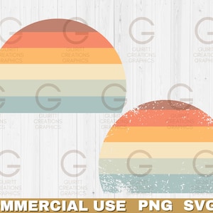 Vintage Sunset png and svg, commercial license graphic, Retro sunset clip art bundle, Retro bright sunrise circle shape instant download