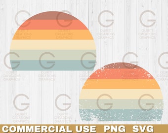 Vintage Sonnenuntergang png und svg, kommerzielle Lizenz Grafik, Retro Sonnenuntergang Clip Art Bundle, Retro heller Sonnenaufgang Kreis Form sofortiger Download