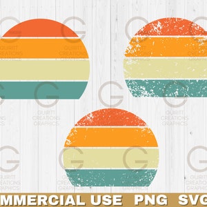 Retro Sunset png and svg, commercial license graphic, Vintage sunset clip art bundle, Retro sunrise circle shape instant download svg png