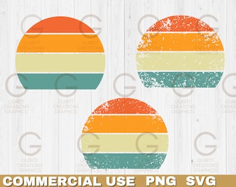 Retro Sunset png and svg, commercial license graphic, Vintage sunset clip art bundle, Retro sunrise circle shape instant download svg png