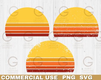 Retro Sonnenuntergang png und svg, kommerzielle Lizenz Grafik, Vintage Sonnenuntergang Clip Art Bundle, Retro heller Sonnenaufgang Kreis Form sofortiger Download