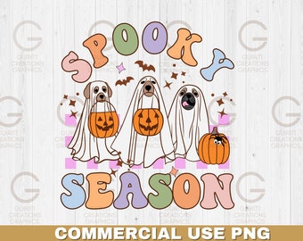 Spooky season cute ghost dog halloween sublimation file, vintage dog ghost png, spooky season png, vintage png, trendy halloween png files