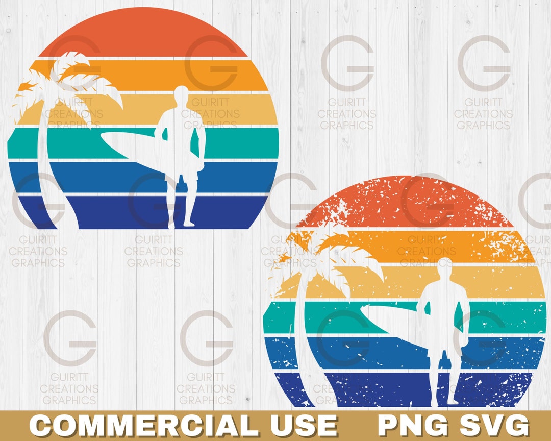 Vintage Surfer Sunset Png and Svg Summer Beach Sunset Retro Sunset Clip ...