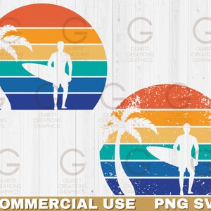 Vintage surfer Sunset png and svg Summer beach sunset Retro sunset clip art bundle Retro surfer colors sunrise Vintage surfer sunrise bundle
