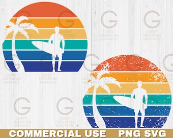Vintage surfer Sunset png and svg Summer beach sunset Retro sunset clip art bundle Retro surfer colors sunrise Vintage surfer sunrise bundle