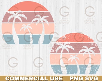 Vintage palm trees Sunset png and svg Summer palms beach sunset Retro sunset clip art bundle Retro sunrise Vintage palms boho sunrise bundle