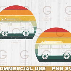 Vintage Van Sunset png and svg Summer beach sunset Retro sunset clip art bundle Retro bright sunrise Vintage surfer car sunset background
