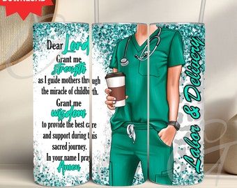 Arbeit und Lieferung Krankenschwester dünnen Becher Wrap Krankenschwester Wertschätzung Geschenk digitaler Download l & d Krankenschwester Kaffeebecher Nicu Nurse Tumbler grün png