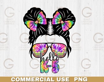 hallo k5 tie-dye sublimation png kinder zurück in die schule png erster tag der schule png messy bun Kid life png, zurück zur schule sublimation