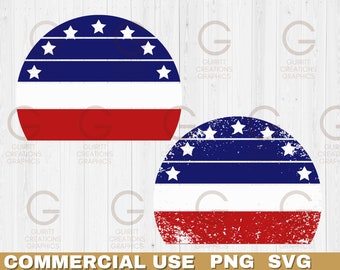 USA Sonnenuntergang png und svg, kommerzielle Lizenz Grafik, Retro Sonnenuntergang Clip Art Bundle, 4. Juli Sonnenaufgang Kreis Form sofortiger Download png svg