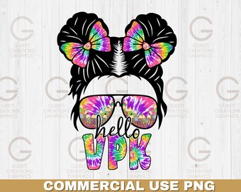 hello vpk tie dye sublimation png, kids back to school png, first day of school png, messy bun kid life png, vpk teacher sublimation png