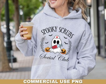 spooky scrubs social club nurse ghost png spooky vibes halloween nurse scrubs sublimation file night shift nurse clipart trick or treat diy