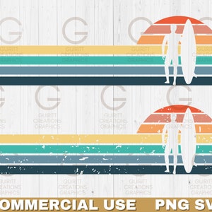 Vintage surfer Sunset png and svg Summer beach sunset Retro sunset clip art bundle Retro trendy colors sunrise Vintage surfer sunrise bundle