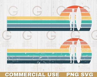 Vintage surfer Sunset png and svg Summer beach sunset Retro sunset clip art bundle Retro trendy colors sunrise Vintage surfer sunrise bundle