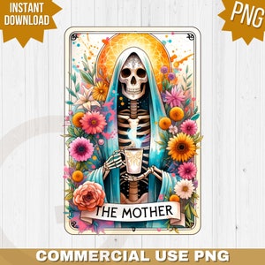 A mãe esqueleto floral mãe cartão de tarô png, vibração de bruxa cartão de tarô crânio mamãe arquivo de sublimação, presentes de dia das mães, esqueleto fofo mamãe