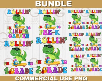 Rollin in to grades Bundle png, Kinder zurück in die Schule Saison png, erster Tag der Schule png, cooles Kinder Shirt png, Skater pre-k t-rex Dinosaurier