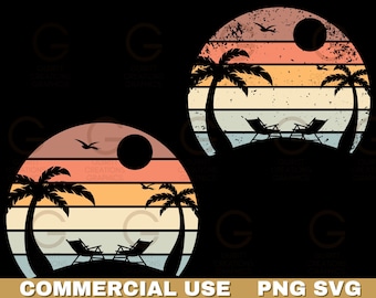 Vintage beach Sunset png and svg palms on the beach sunset Retro sunset clip art bundle boho sunrise Vintage palm tree sunset background