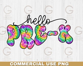 cześć pre-k tie dye sublimacja png, dzieci wracają do szkoły png, ładny kolorowy pierwszy dzień szkoły png, retro powrót do szkoły sublimacja PNG