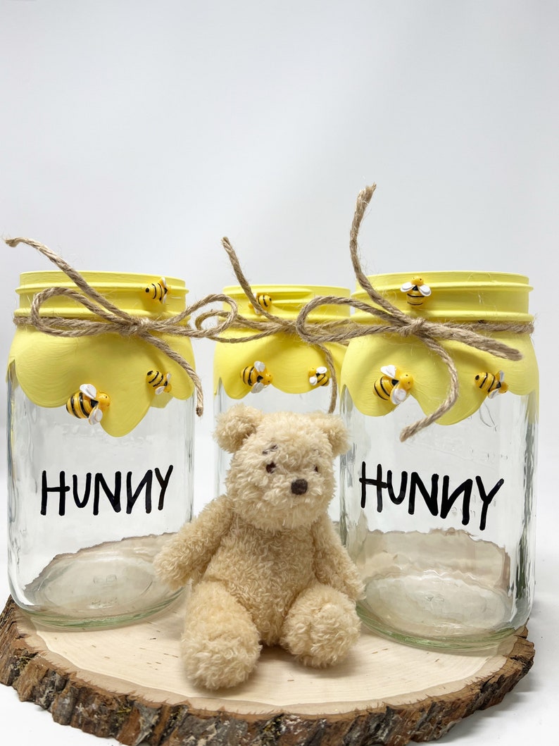 Mason Jar Hunny Pot Centerpiece , Quart Size Mason Jar , Winnie the