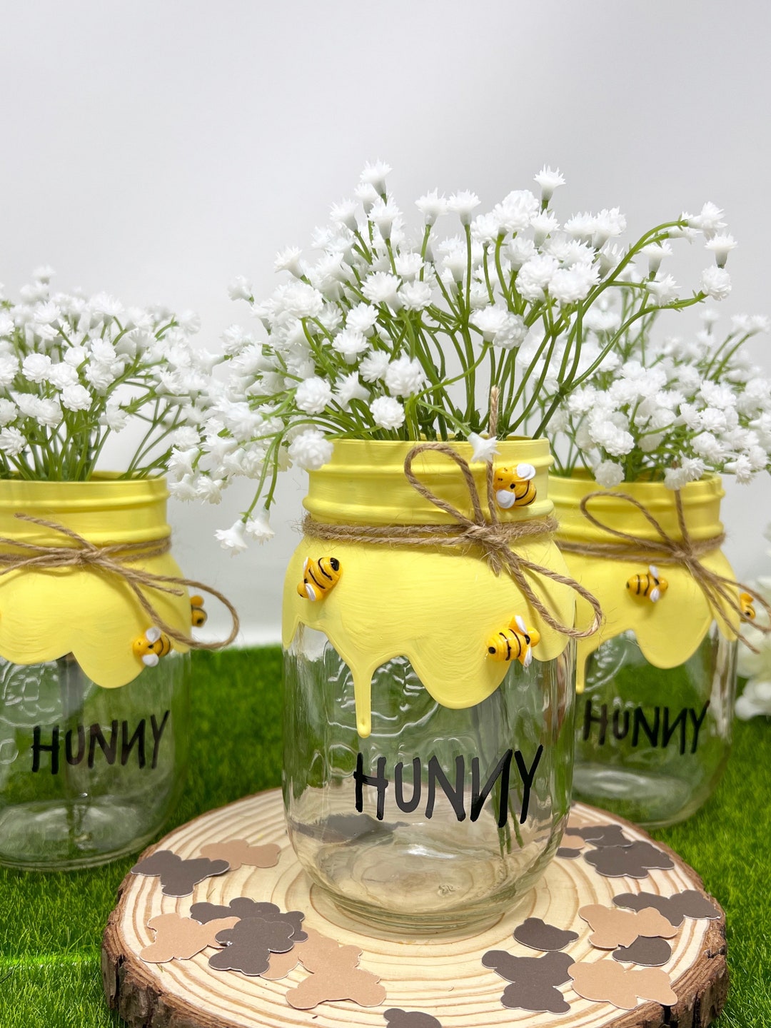 Mason Jar Hunny Pot Centerpiece , Pint Size Mason Jar , Winnie the Pooh