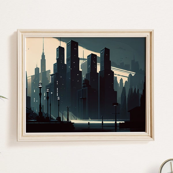 Art Noir City Skyline Print | Moody Depth Landscape | Atmospheric Urban View | Wall Decor for Contemporary Spaces