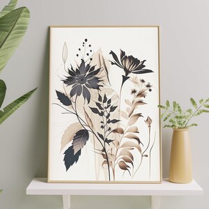 Abstract Flowers Beige & Black | Neutral Botanical Wall Art | Elegant Floral Design | Downloadable Printable Home Decor