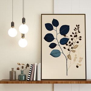 Minimal Blue Stem Printable | Elegant Beige Botanical Decor | Modern Nature-Inspired Wall Accent | Downloadable Stylish Home Design