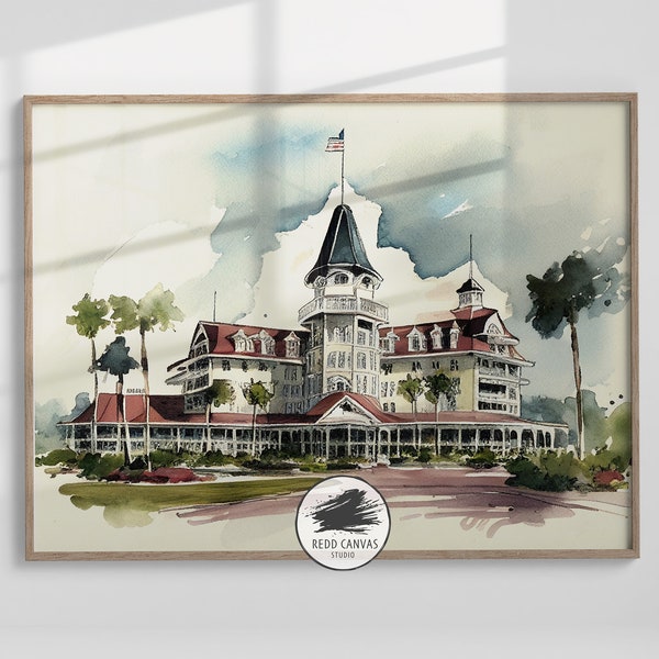 Grand Victorian Hotel Ink Watercolor Sketch Classic Architecture Art Print Elegant Historical Building Decor Download
