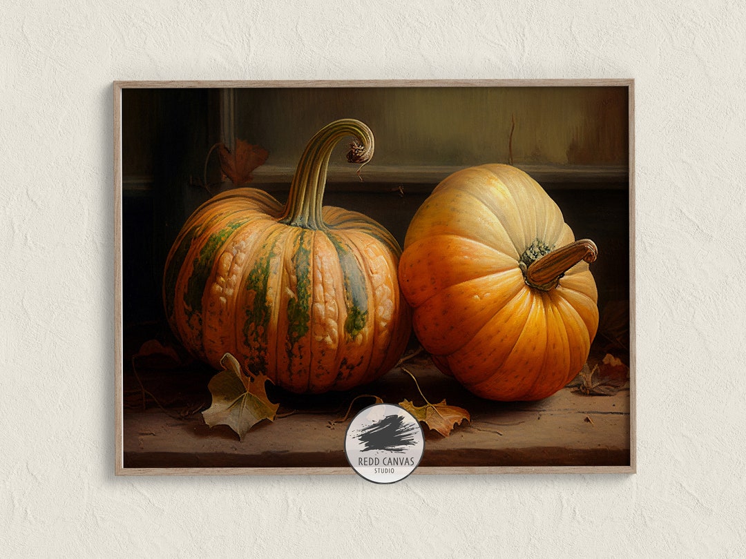 Vintage Pumpkins Painting Rustic Autumn Harvest Art Print Cozy Fall ...