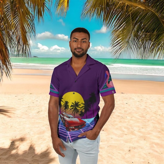 Synthwave Hawaiian Shirt: Men's 80s Retro Miami Vice Style - Etsy