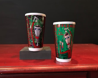 Coffeehead and Coffeehead/Creamerhead set of 2 mugs, red background