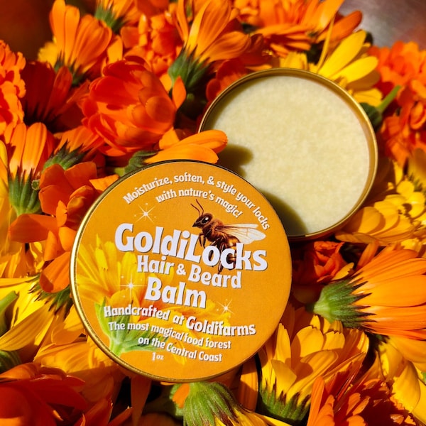 Bálsamo natural para cabello y barba Goldilocks elaborado con cera de abejas, manteca de karité y flores de caléndula, 1 oz