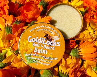 Baume naturel pour cheveux et barbe Boucle d'or à base de cire d'abeille, de beurre de karité et de fleurs de calendula 1oz