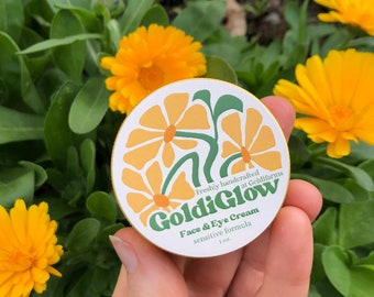 GoldiGlow- Geef je huid wat het nodig heeft om te stralen. Boerenverse huidcrème met biologische jojoba-olie, calendula, aloë vera, sheaboter & bijenwas