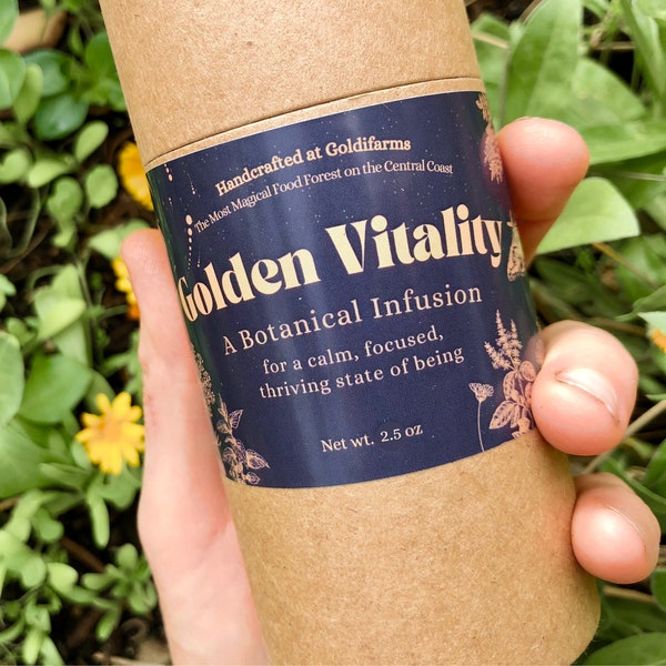 Golden Vitality Botanical Infusion- Loose Leaf Herbal Tea: A Caffeine-Free Blend of Six Revered Plants, Meticulously Crafted for Wellness.