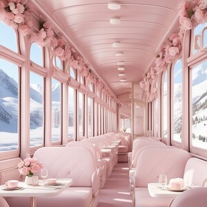 Digital Backdrop Pink Train Interior | Vintage Travel-themed Photo ...