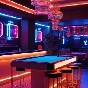 Digital Backdrop Neon Glow Pool Hall, Billiards Table Scene Photoshoots ...