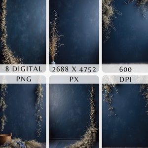 Sophisticated Navy Blue Backdrop with White Floral Decor for Wedding, Photography Studio Background,Maternity Backdrop,Event Backdrop,Studio