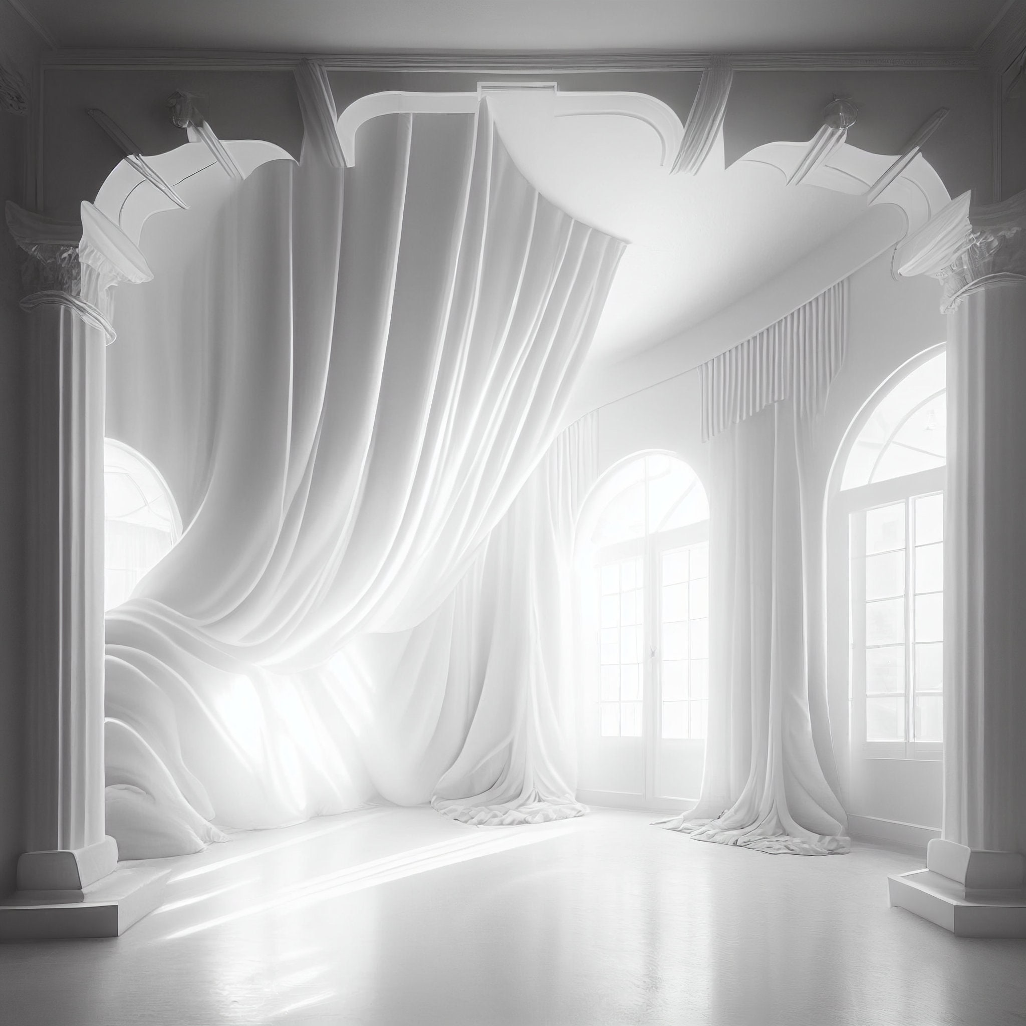 8 Backlit Window Backdrops, White Curtain Digital Photo Backgrounds for Photoshop, White Room Photoshop Overlay, All White Studio Backdrop