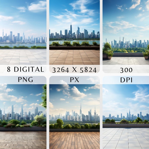8 City Skyline Backdrops, Digital Photo Backgrounds for Photoshop,City Skyline Photoshop Overlay, City Skyline Studio Backdrop