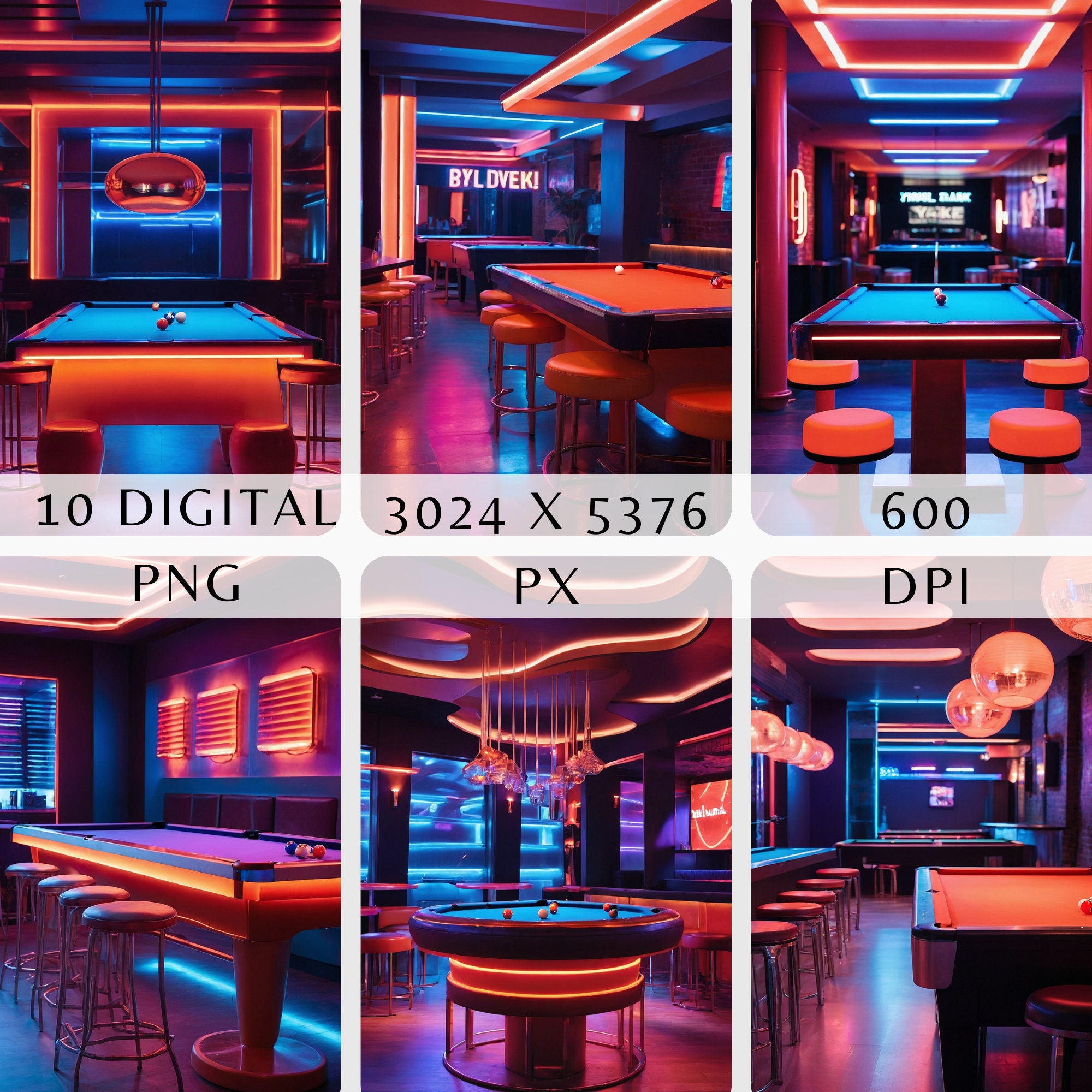 Digital Backdrop Neon Glow Pool Hall, Billiards Table Scene Photoshoots ...