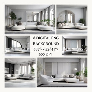 Digital Background White & Grey Living Room Interior | Modern Home Decor Overlay |  Modern Living Spaces | Realtor Headshot Background