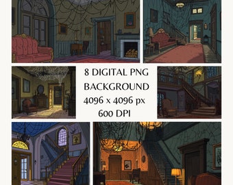 Halloween Background, Cartoon Style Halloween Backdrop for Photoshoots, Haunted House with Spiderwebs, Spooky Cartoon Decor,spooky backdrop