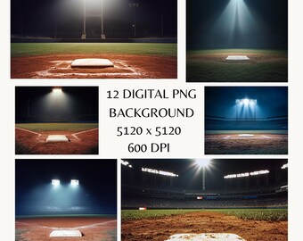 Baseball Field Backdrop with Night Lights, Sports Photography Background for Baseball Themed Events or Photoshoots