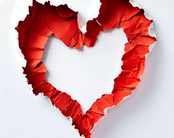 Heart Shaped Background with Transparent Center, Torn Red Paper Effect for Valentines, Love-Themed Photo Overlay, Digital Design, Valentine