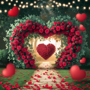 Romantic Valentine’s Day Rose Arch Backdrop – Heart-Shaped Floral Decoration for Weddings, Events, and Photoshoots, Valentine Backdrop