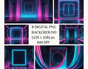 Digital Neon Cyberpunk Backdrop for Product Photography - High-Resolution Futuristic Background for Tech and Gaming Items