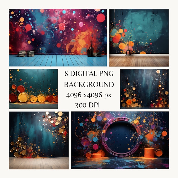 Digital Backdrop Splattered Circle, Backgrounds for Photoshop,Portrait Photoshop Overlay, Studio Backdrop Images,Colorful background