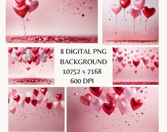 Heart Balloon Valentine's Day Backdrop, Pink Confetti Background for Romantic Photoshoots and Party Decorations