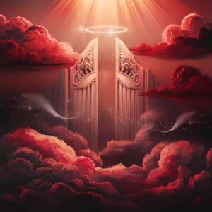 Heavenly Gates Digital Backdrop | Angelic Memorial Background for Funeral Programs, Obituaries & Spiritual Tribute Designs